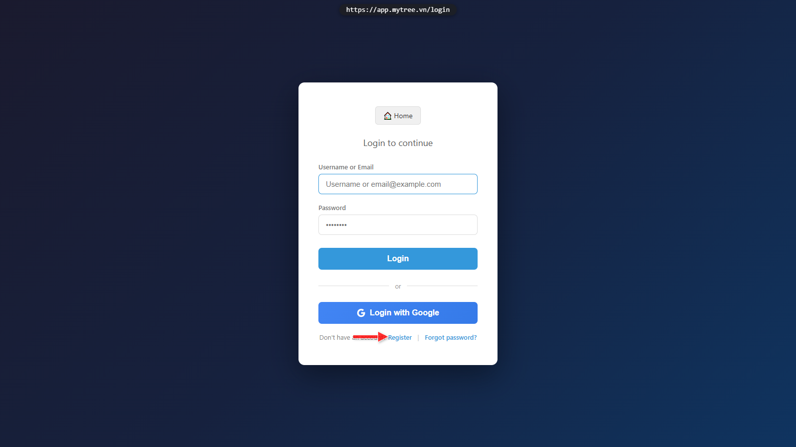 Click Register Link