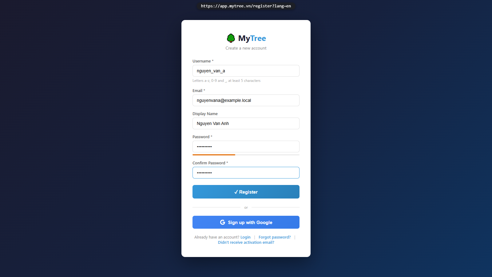 Registration Form Filled