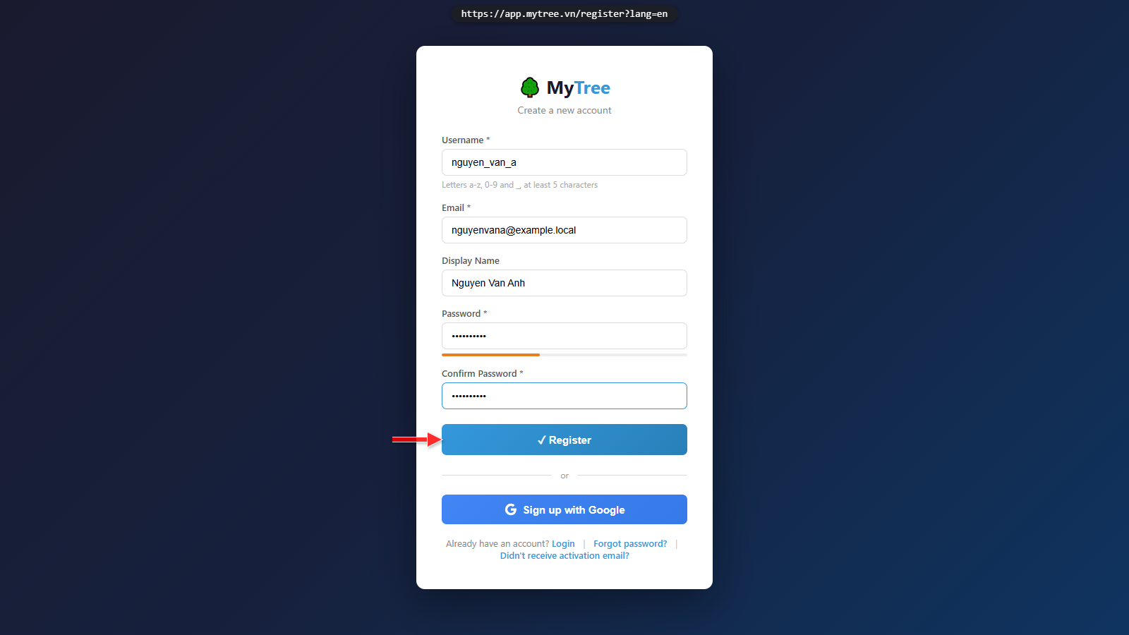 Registration Form Filled
