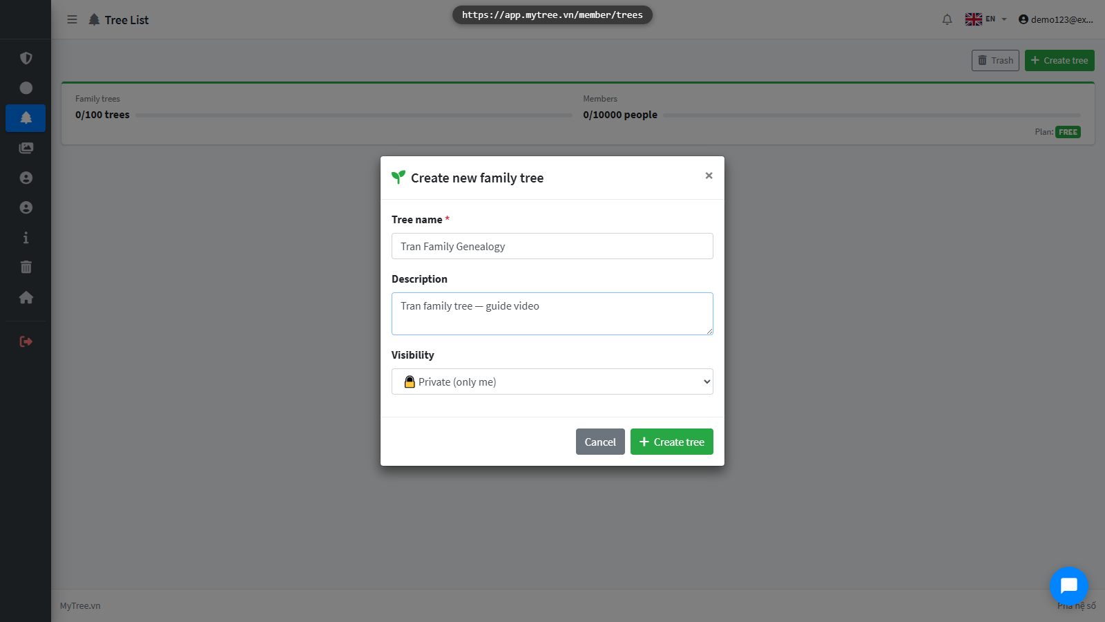 Fill Tree Name and Description